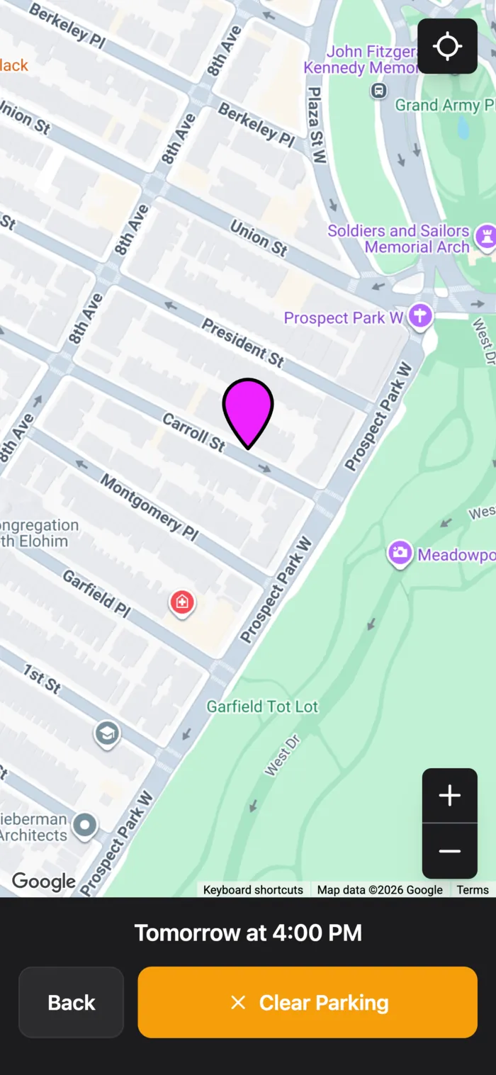 GottaPark — your saved spot pinned on the map