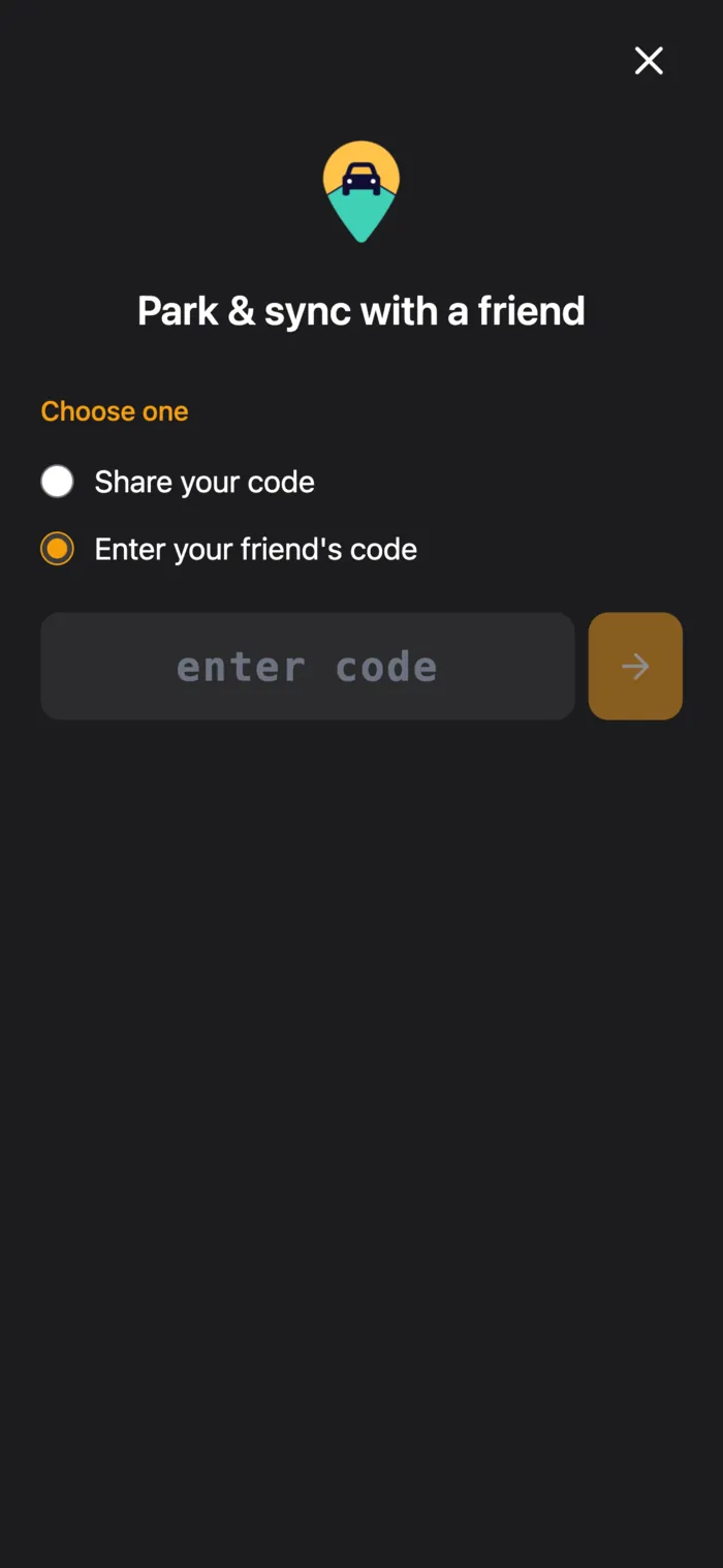 GottaPark — park and sync with a friend via a shared code
